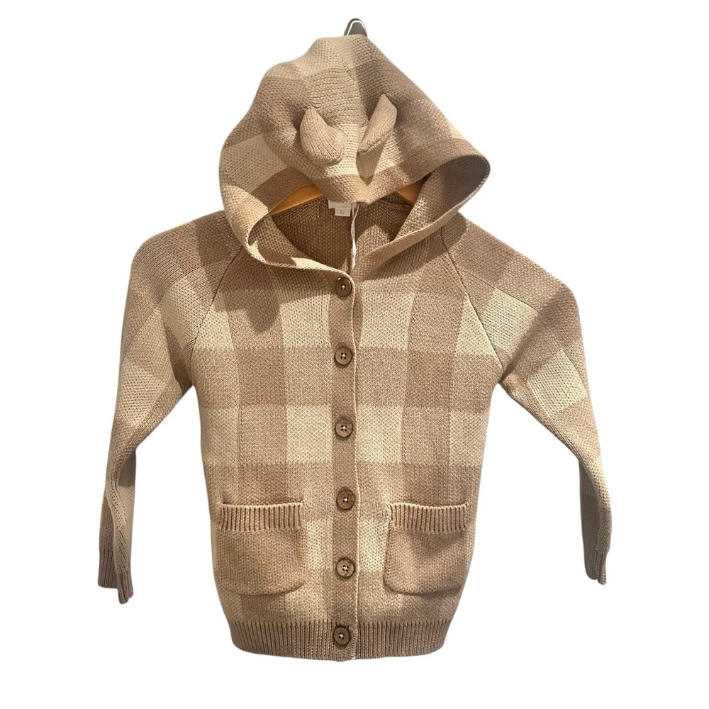 Jamie Kay Check Bear Knit Cardigan Arthur Jacquard‎ Cotton Size 5 NWT